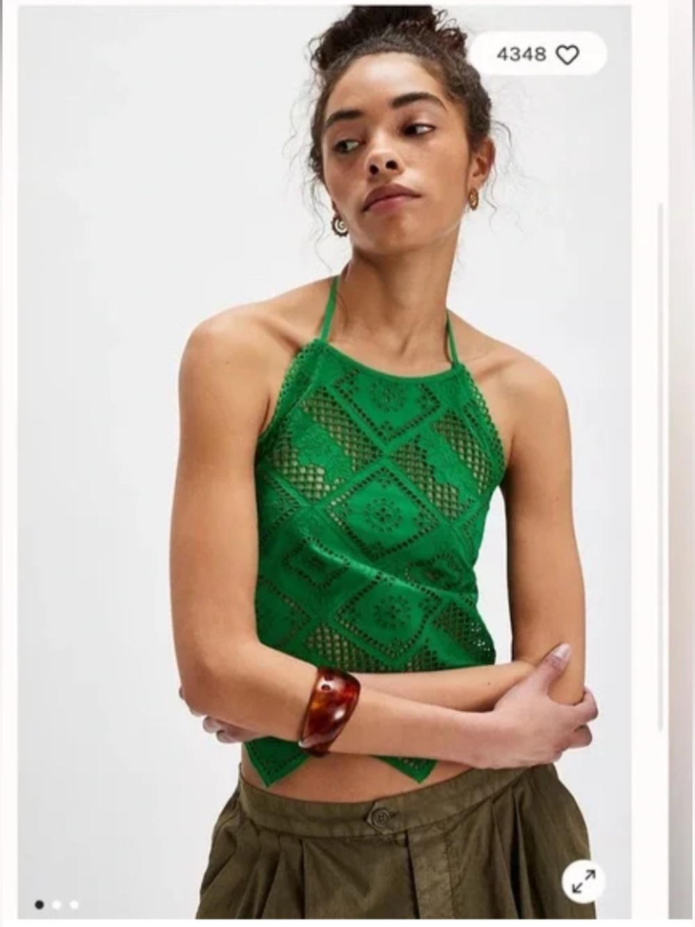 Free People 100% cotton Green Crochet Halter Camisole